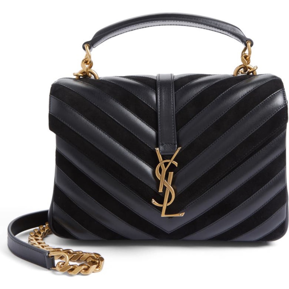 SAINT LAURENT Medium College Patchwork Suede & Leather Shoulder Bag